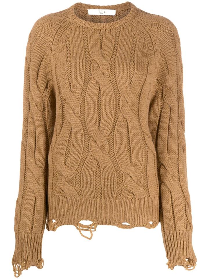 Tela Distressed Cable-knit Jumper - Brown