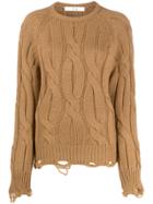Tela Distressed Cable-knit Jumper - Brown