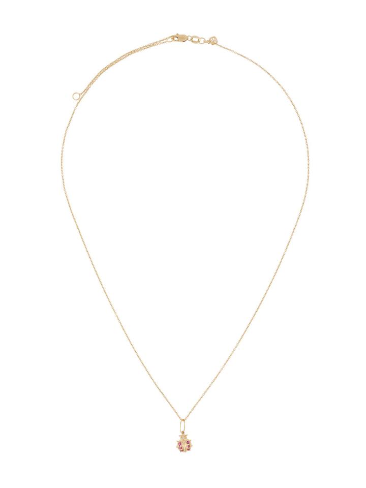 Sydney Evan 14kt Yellow Gold Small Ladybug Diamond & Ruby Necklace -