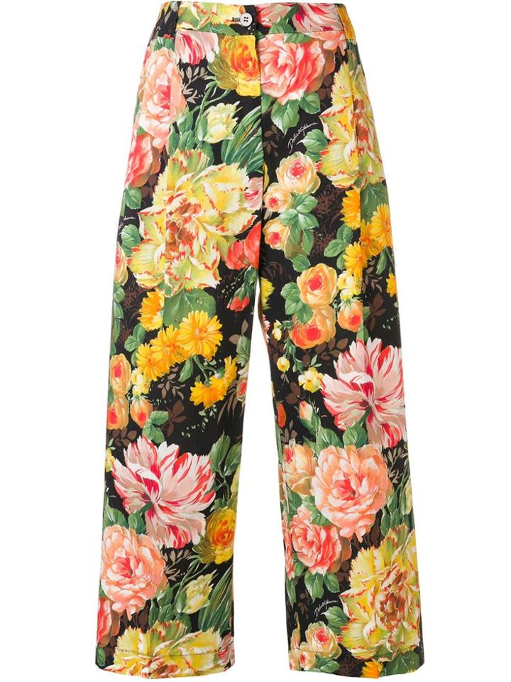 Dolce & Gabbana Cropped Floral Trousers - Black