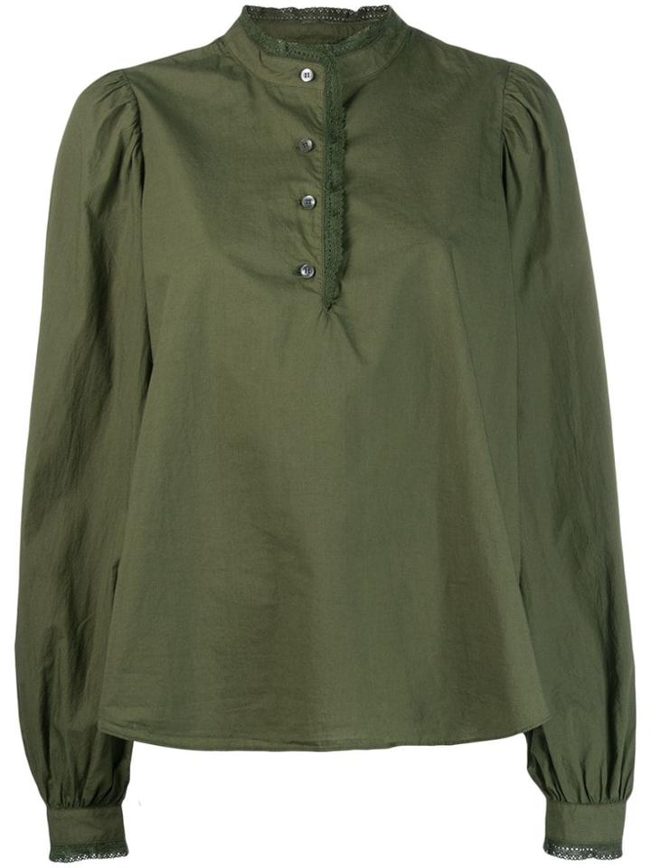 Closed Puff Sleeve Shirt - Green