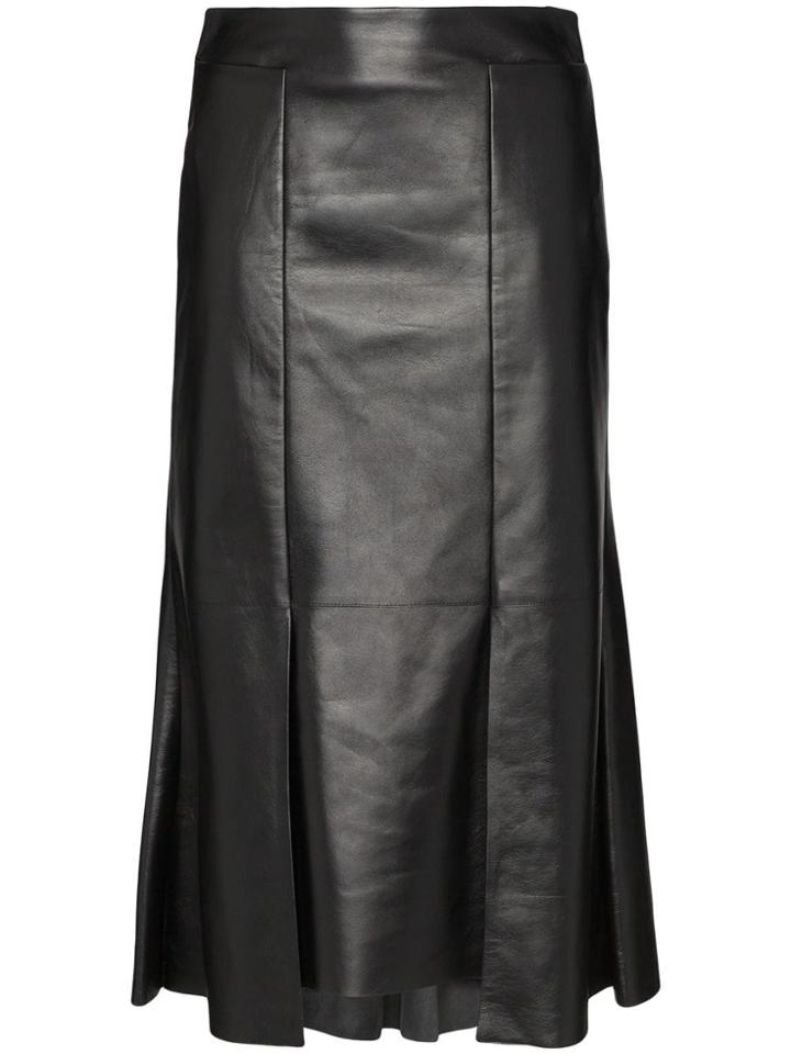 Alexander Mcqueen Asymmetric Flared Midi Leather Skirt - Black