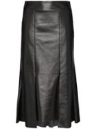 Alexander Mcqueen Asymmetric Flared Midi Leather Skirt - Black