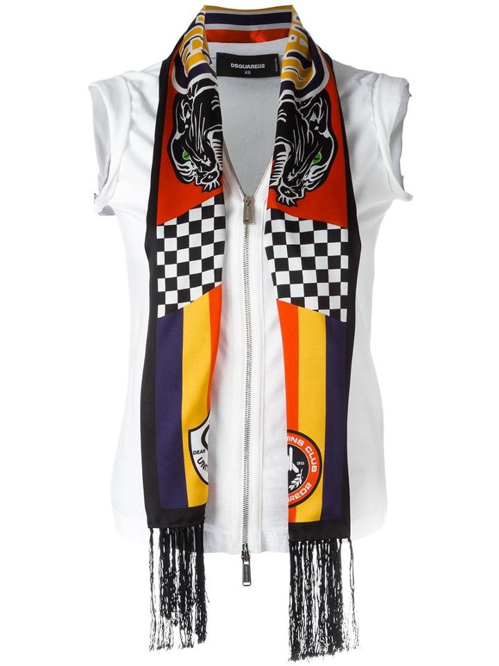 Dsquared2 Scarf Detail Zipped Top, Women's, Size: Medium, White, Cotton
