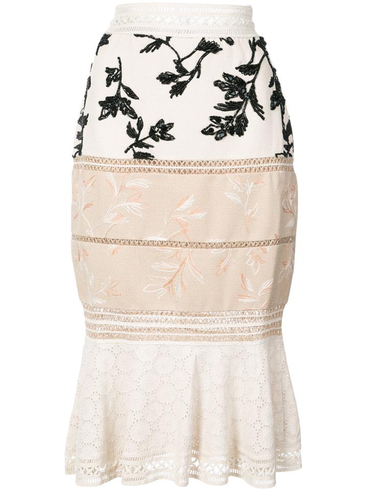 Patbo Multiprint Paneled Peplum Midi Skirt - Nude & Neutrals