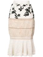 Patbo Multiprint Paneled Peplum Midi Skirt - Nude & Neutrals
