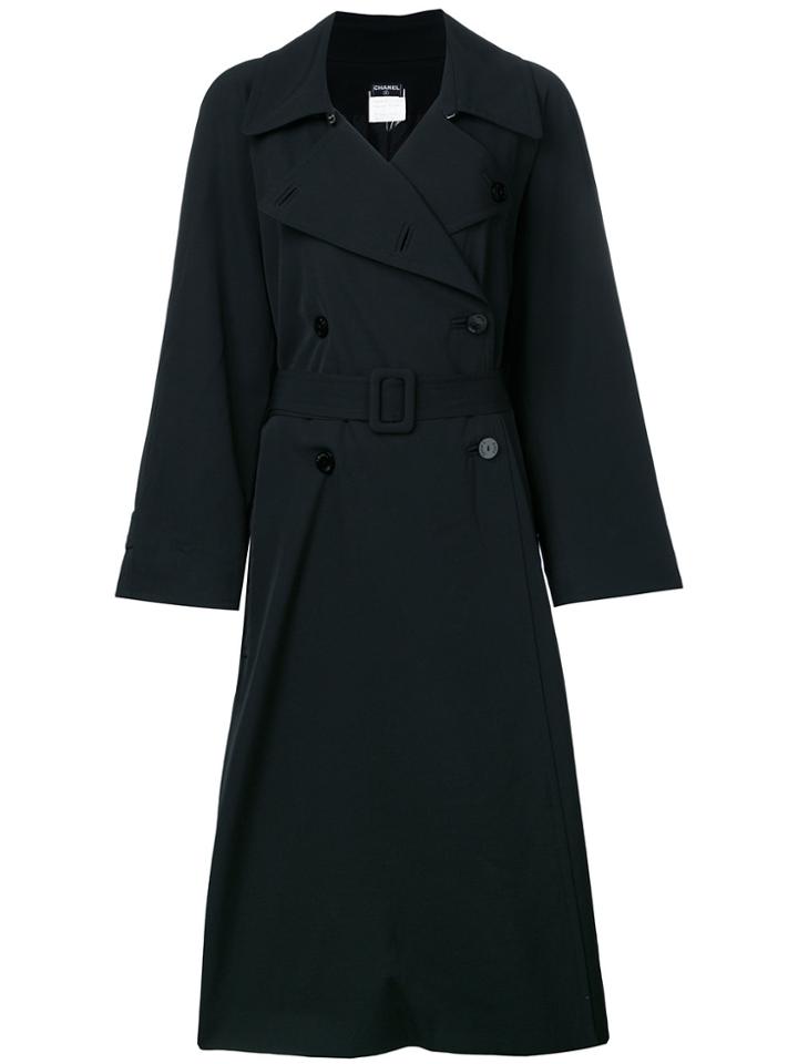 Chanel Vintage Cc Logo Button Long Coat - Black
