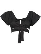 Isa Arfen Tie-me Up Cropped Blouse - Black