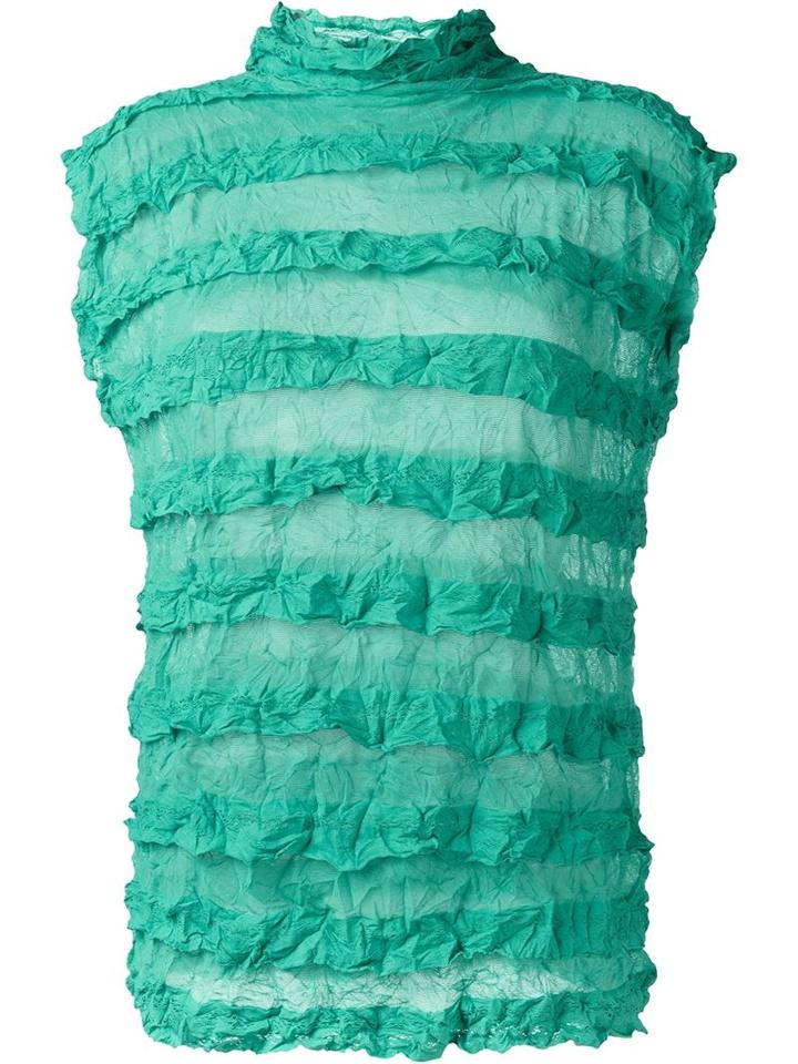 Issey Miyake Cauliflower Ruffle Stripe Semi Sheer Tank Top