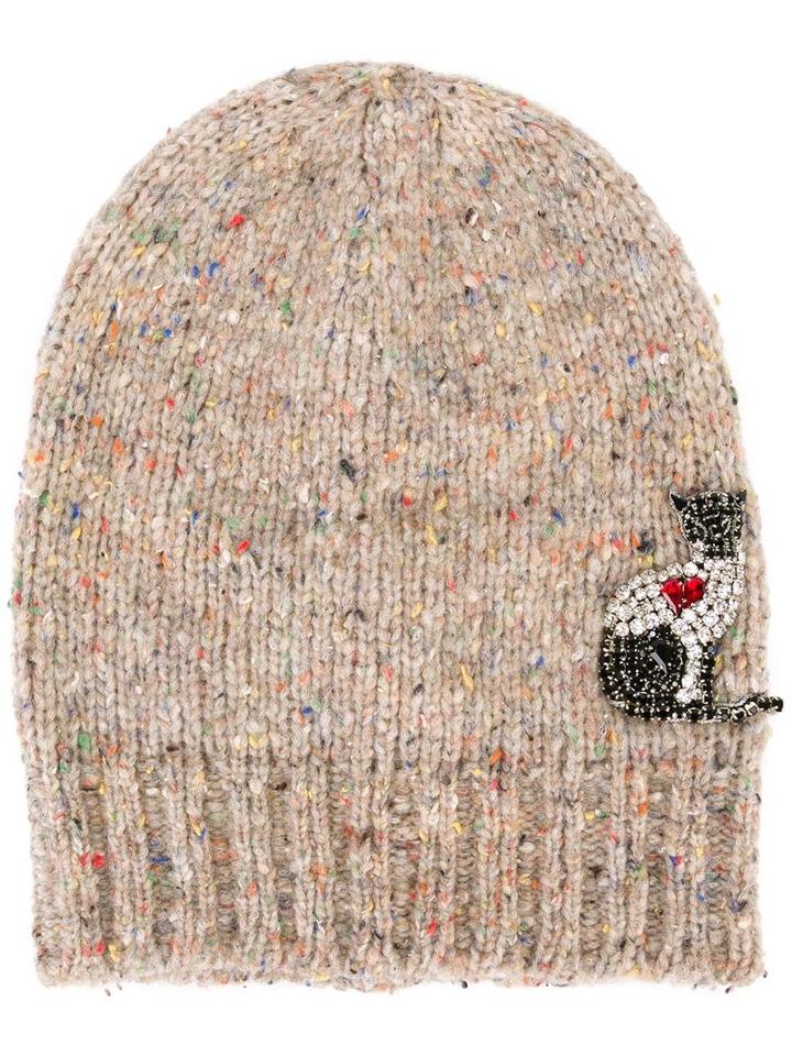 No21 'kitty' Embellished Beanie, Women's, Nude/neutrals, Wool/polyamide/silk/metal