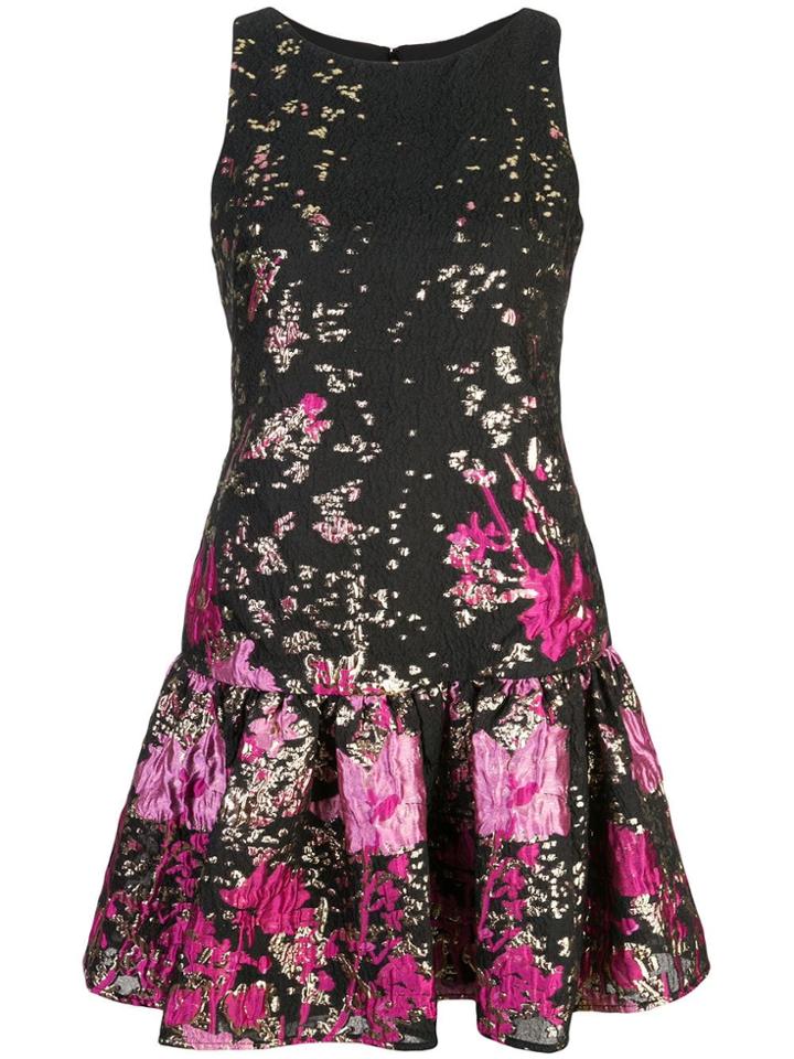 Marchesa Notte Jaquard Ruffled Hem Dress - Black