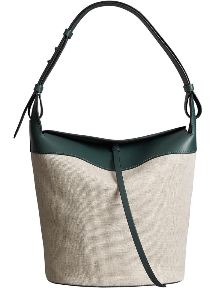 Burberry The Large Cotton Linen And Leather Bucket Bag - Blue