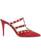 Valentino Rockstud Pointed Toe Mules - Red