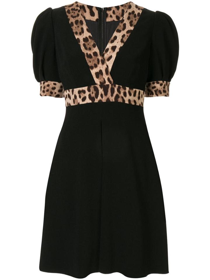 Dolce & Gabbana Leopard Print Trimmed Flared Dress - Black
