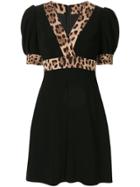 Dolce & Gabbana Leopard Print Trimmed Flared Dress - Black