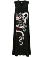 P.a.r.o.s.h. Embroidered Dragon Maxi Dress - Black