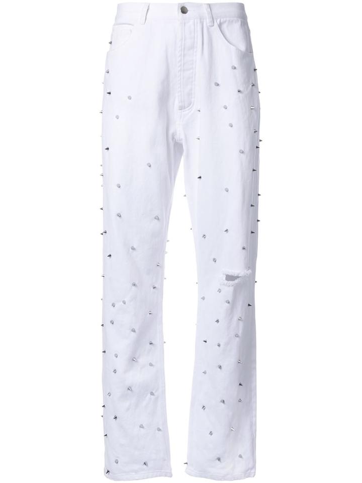 Ikumi Spike Studded High Waist Trousers, Women's, Size: Medium, White, Cotton