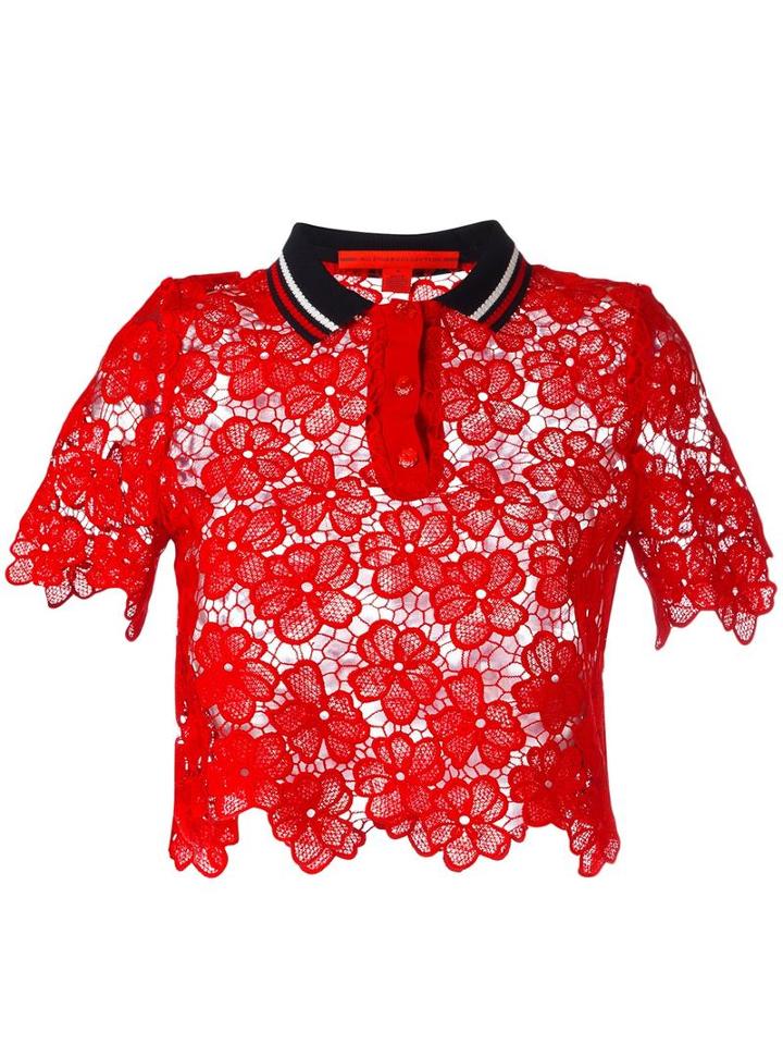 Hilfiger Collection Floral Lace Cropped Top, Women's, Size: 10, Red, Polyester