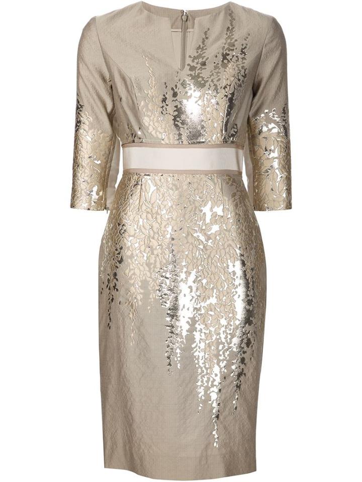 Carolina Herrera Belted Metallic Floral Print Dress