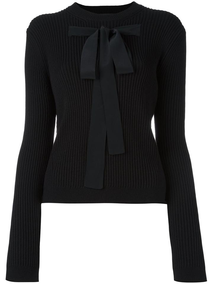 Rochas Bow Front Ribbed Jumper, Women's, Size: 40, Black, Silk/acrylic/polyester/wool