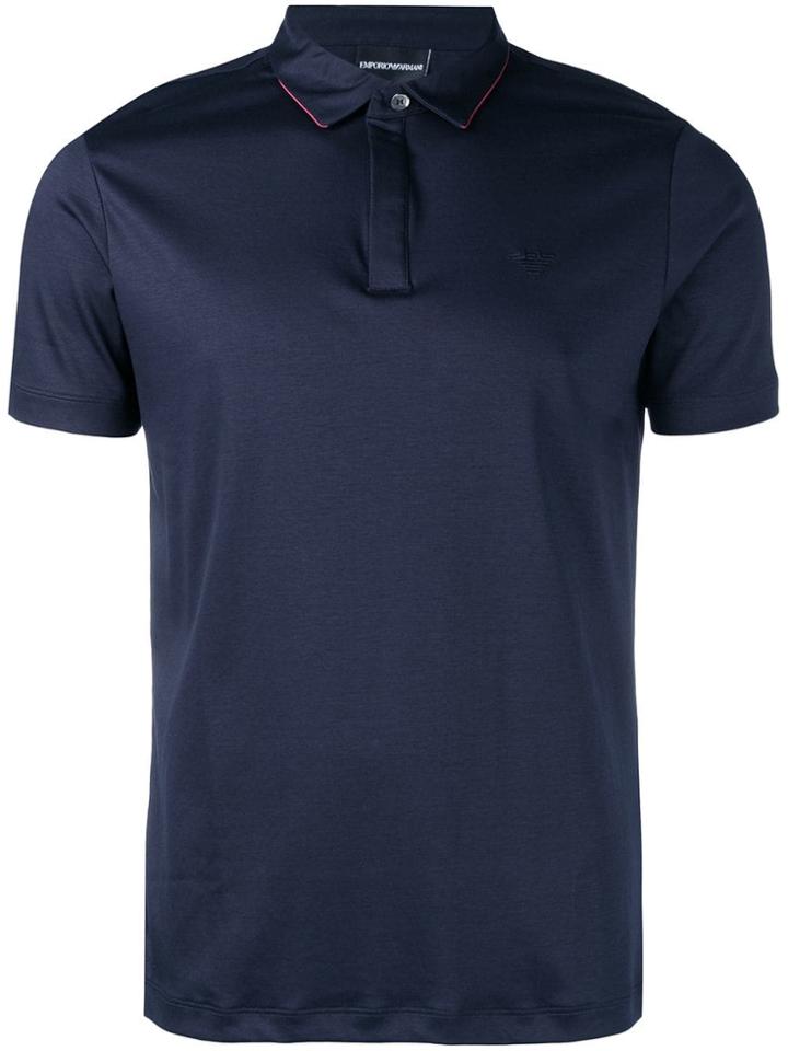 Emporio Armani Logo Embroidered Polo Shirt - Blue