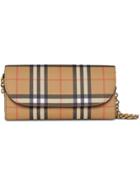 Burberry Vintage Check And Leather Wallet With Chain - Black