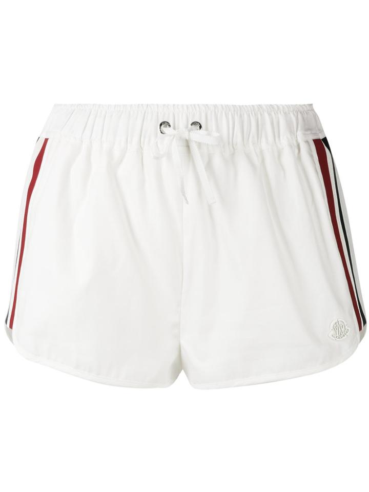 Moncler Gamme Rouge - Drawstring Stripe Panel Shorts - Women - Silk/cotton - 42, Women's, White, Silk/cotton