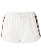 Moncler Gamme Rouge - Drawstring Stripe Panel Shorts - Women - Silk/cotton - 42, Women's, White, Silk/cotton