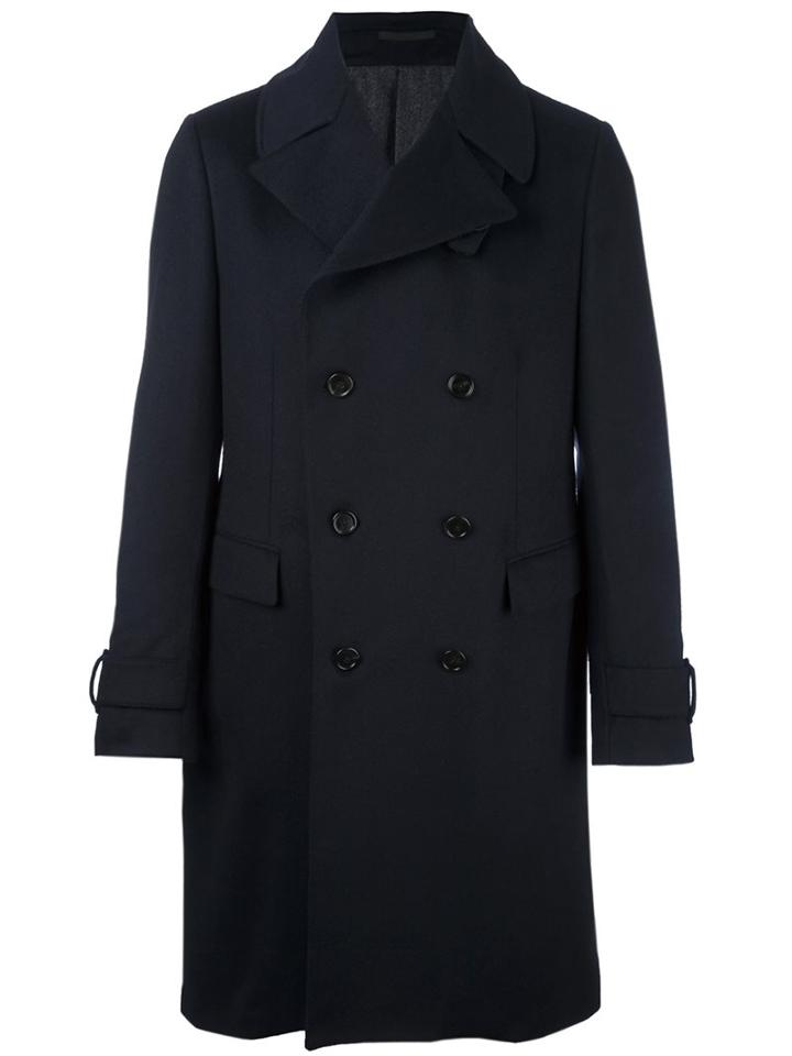 Z Zegna Double Breasted Coat, Men's, Size: 54, Blue, Cotton/polyamide/cupro/wool
