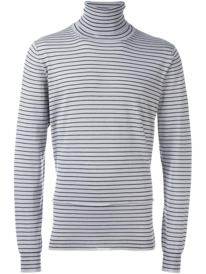 Lanvin Striped Roll Neck Jumper, Men's, Size: Large, Grey, Wool