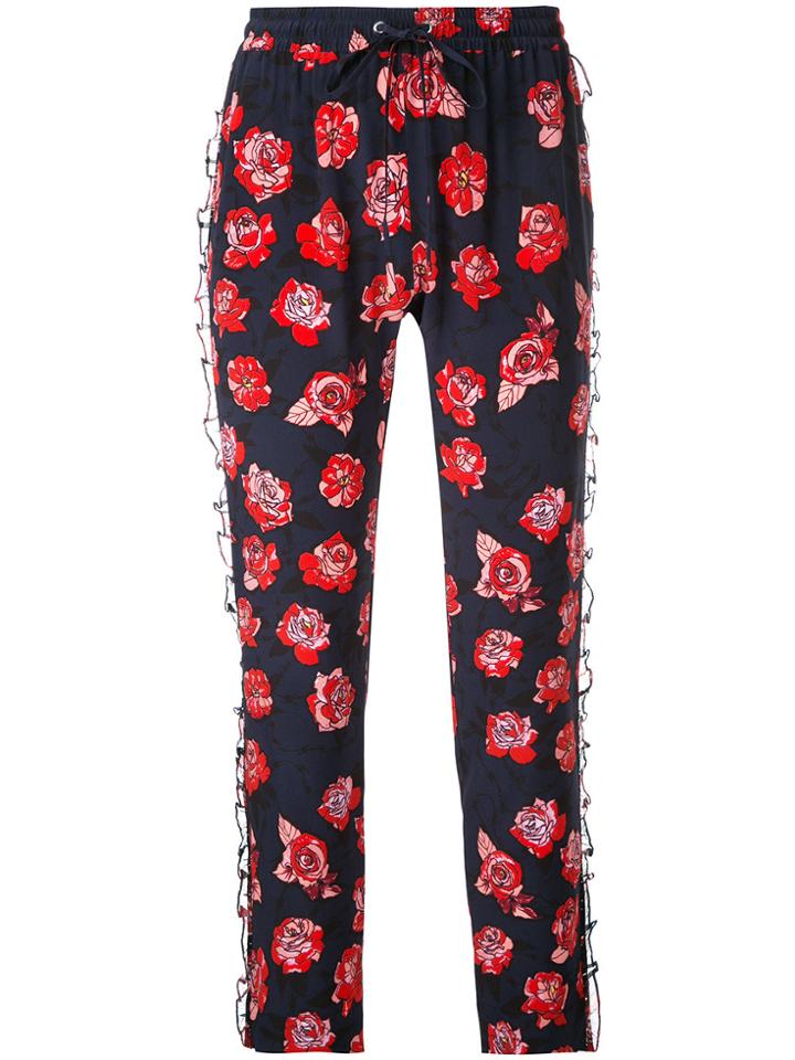 Markus Lupfer Rose Print Frill Trim Trousers - Multicolour