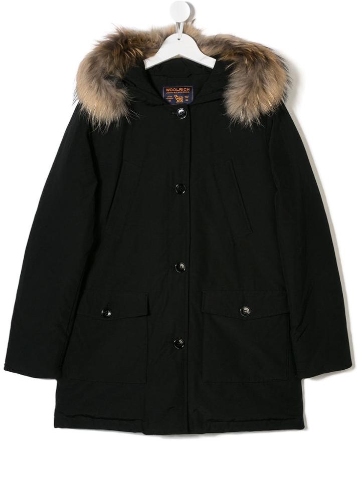 Woolrich Kids Teen Racoon Fur-trimmed Parka - Black