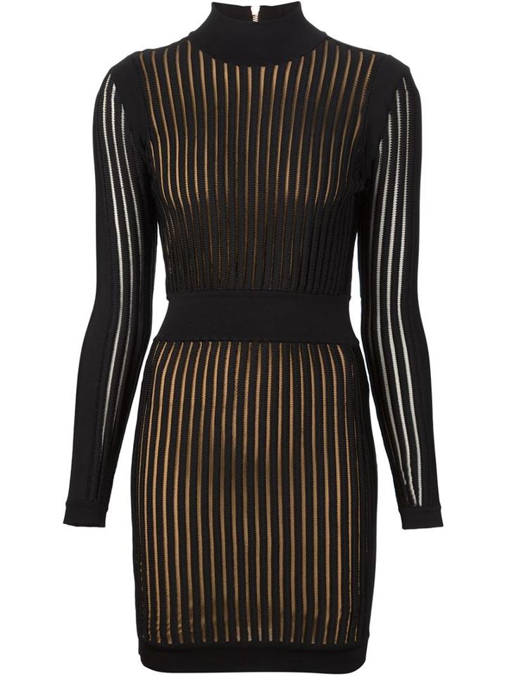 Balmain Long Sleeve Striped Mini Dress