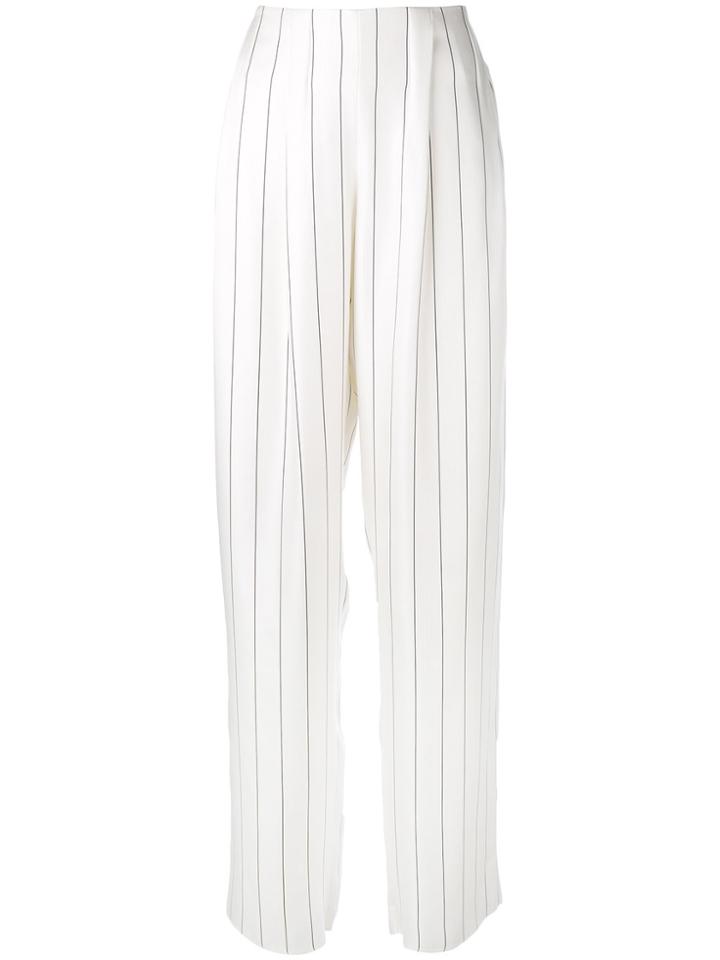 Giorgio Armani Wide Leg Striped Trousers - White