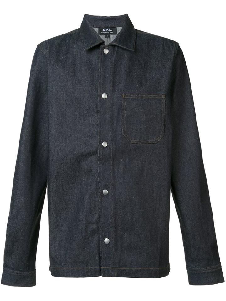 A.p.c. Span Button Fastening Shirt, Men's, Size: Large, Blue, Cotton