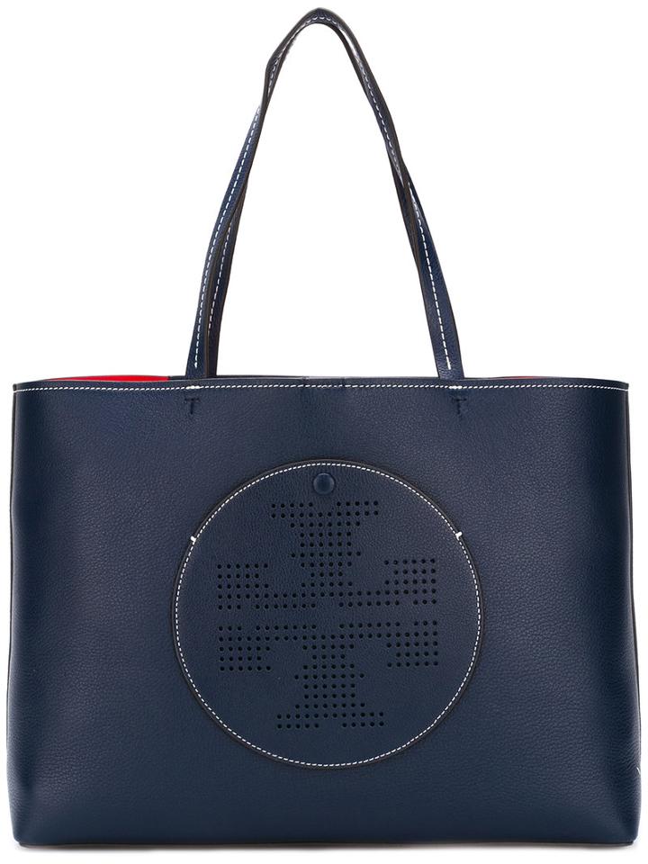 Tory Burch Perforated Logo Tote, Women's, Blue, Leather