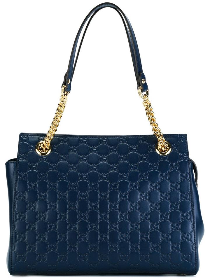 Gucci Signature Soft Tote, Women's, Blue, Leather