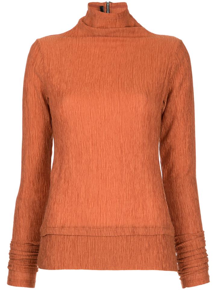Taylor Crinkle Turtleneck Top - Brown
