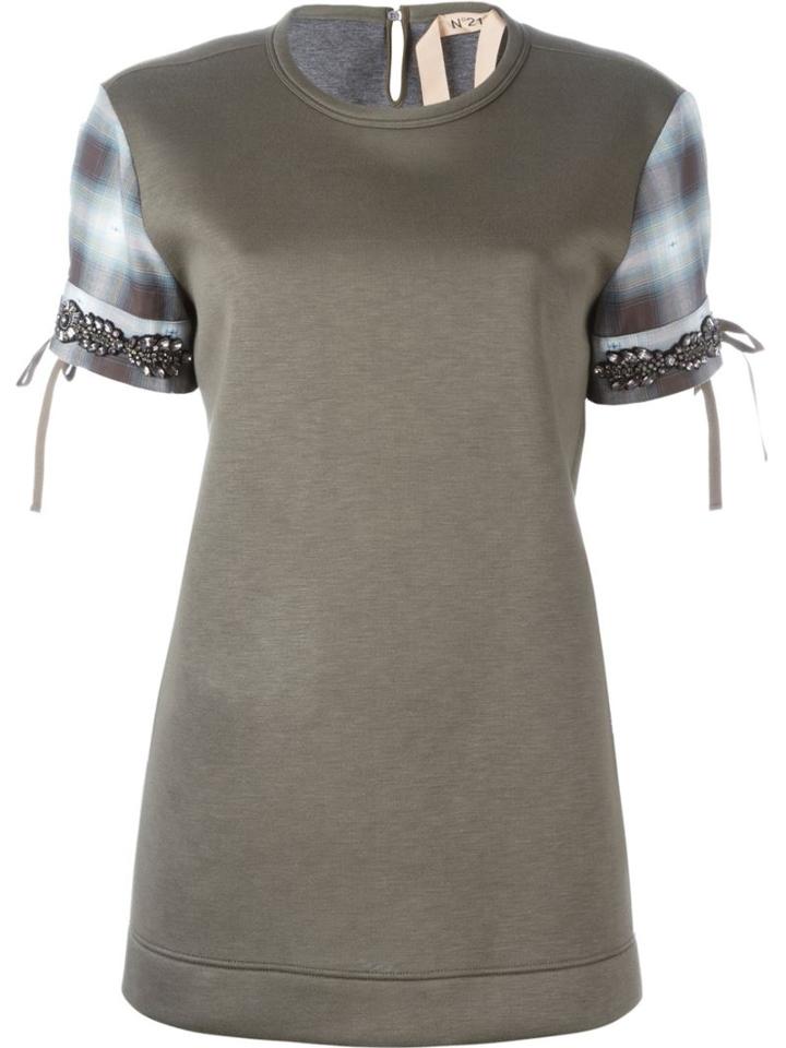 No21 Embellished Sleeve T-shirt, Women's, Size: 42, Green, Viscose/cotton