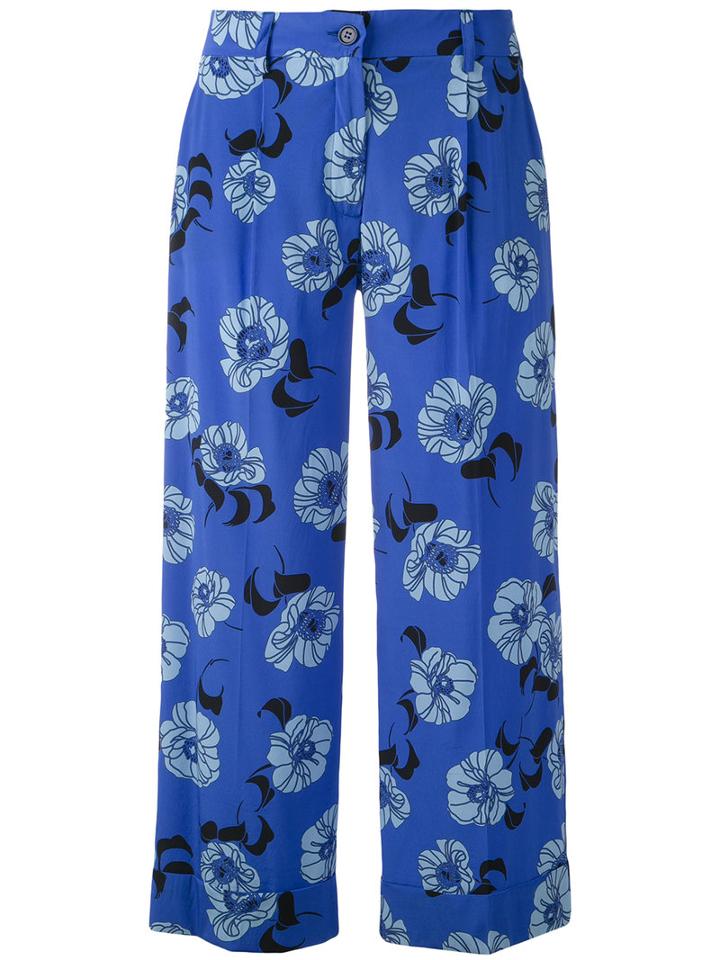 Floral Print Cropped Trousers - Women - Silk/spandex/elastane - Xs, Blue, Silk/spandex/elastane, P.a.r.o.s.h.