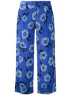 Floral Print Cropped Trousers - Women - Silk/spandex/elastane - Xs, Blue, Silk/spandex/elastane, P.a.r.o.s.h.