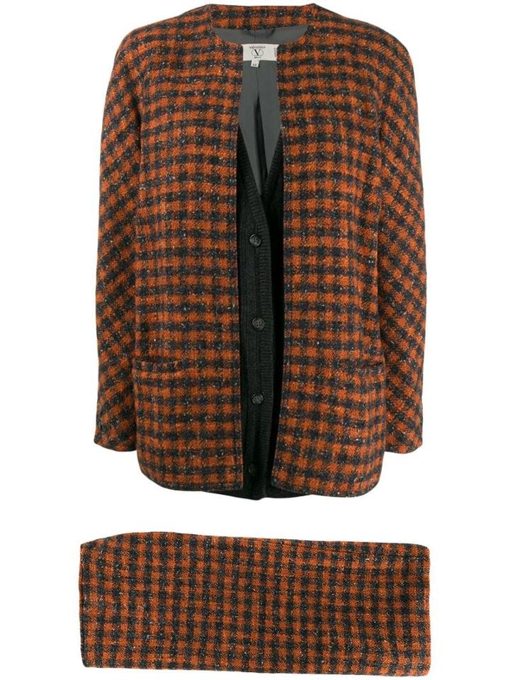 Valentino Pre-owned 1980's Checked Skirt Suit - Orange