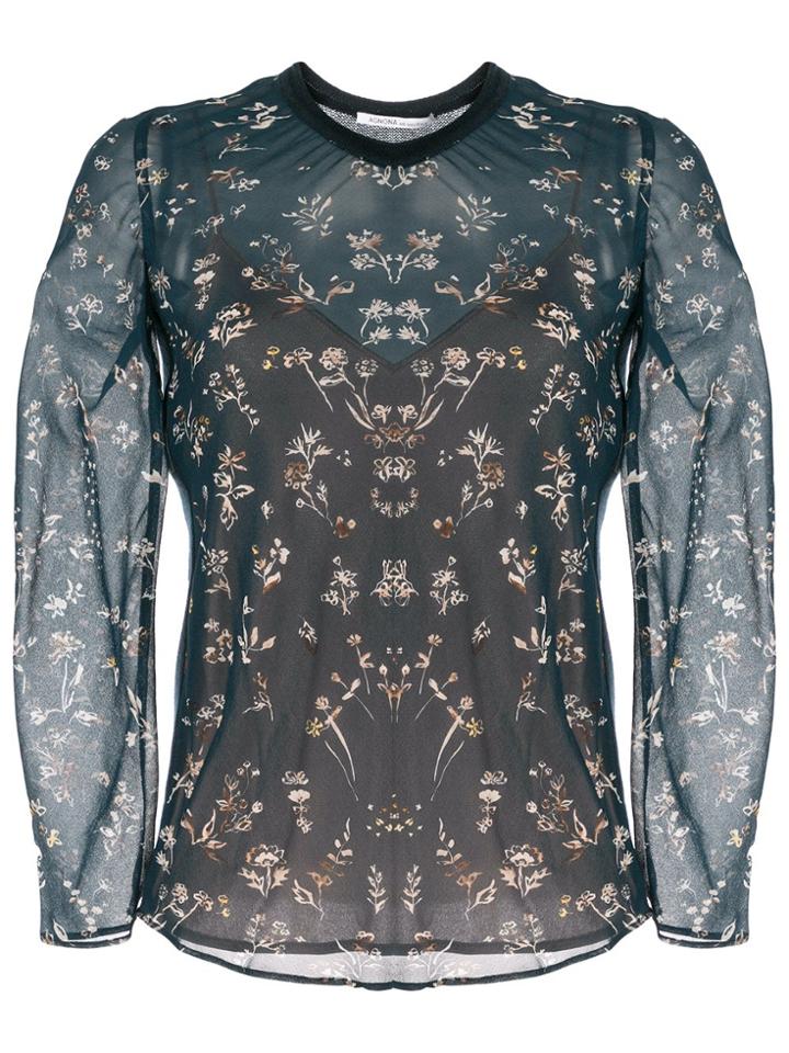 Agnona Ls P/over Inkly Flower Prt On Silk Georgette 100% Se - Green