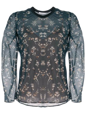 Agnona Ls P/over Inkly Flower Prt On Silk Georgette 100% Se - Green