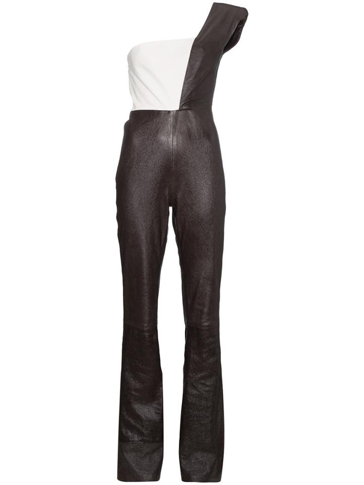 Skiim One Shoulder Leather Jumpsuit - Black