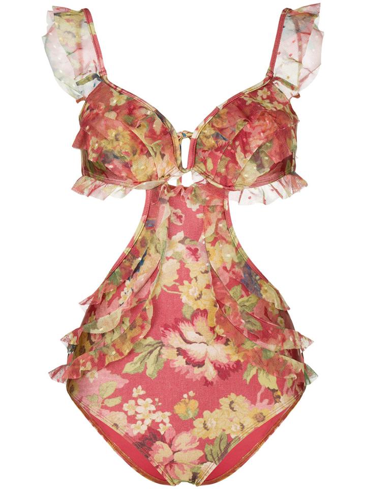 Zimmermann Floral Print Cut-out Swimsuit - Multicolour