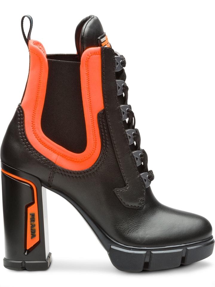 Prada Chunky Lace-up Boots - Black