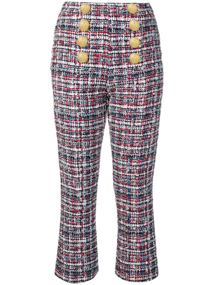 Balmain Button-front Tweed Trousers - Blue