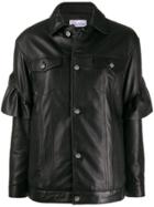 Red Valentino Ruffle Trim Leather Jacket - Black