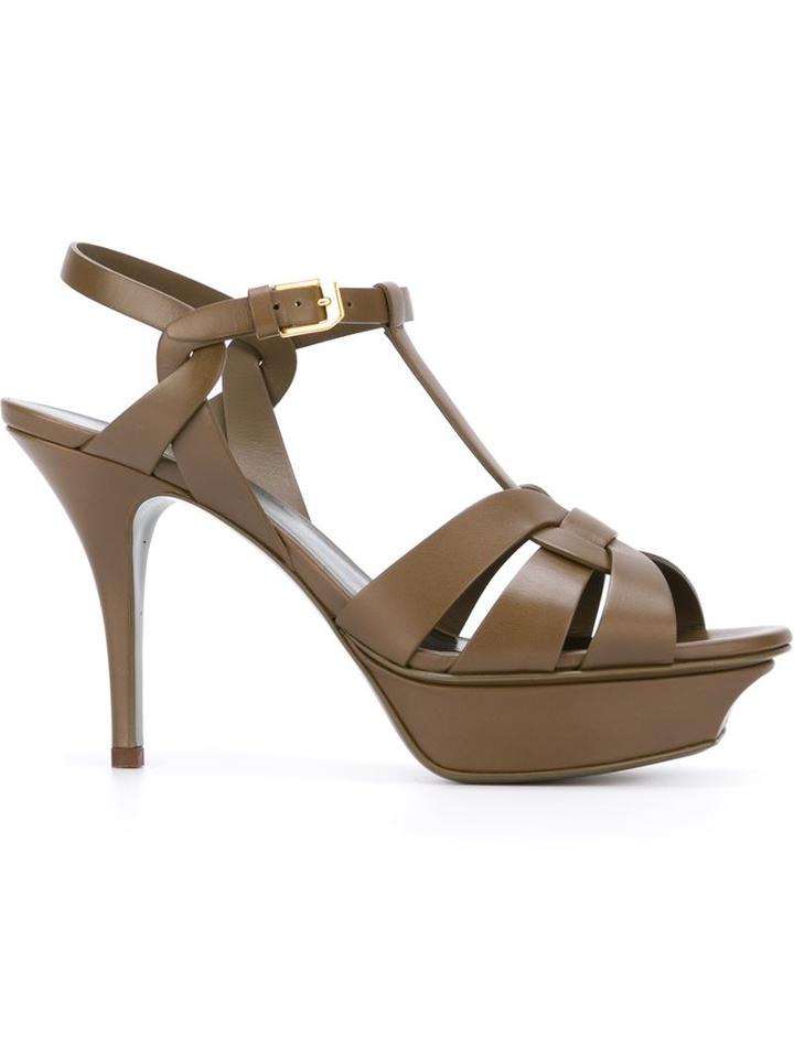 Saint Laurent Tribute Sandals, Women's, Size: 38, Green, Nappa Leather/leather